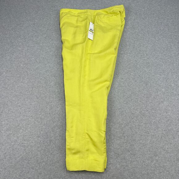 Calvin Klein Pants Linen Blend WMNS 14 Lime Yellow Lined Straight Leg High Rise - Picture 3 of 16